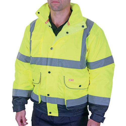 Beeswift Two Tone High Visibility Constructor Bomber Jacket Saturn Yellow/Navy Blue M