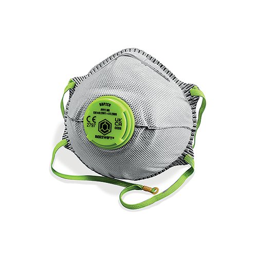 BSW32962 Beeswift P2 Valved Charcoal Respirator Mask Grey (Pack of 10)