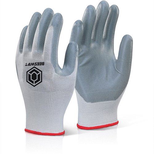 Beeswift Nitrile Foam Polyester Gloves (Pack of 10) Grey S