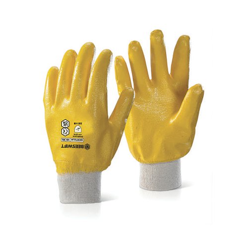 Beeswift Nitrile K/W F/C L/W Gloves (Pack of 10) Yellow 10
