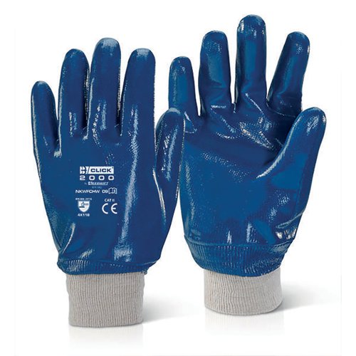 Beeswift Nitrile Coated Gloves Knitted Wrist Heavyweight (Pack of 10) Blue 10