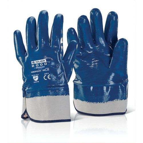Beeswift Nitrile Safety Cuff Fully Coated Heavy Weight Gloves (Pack of 10) Blue 09
