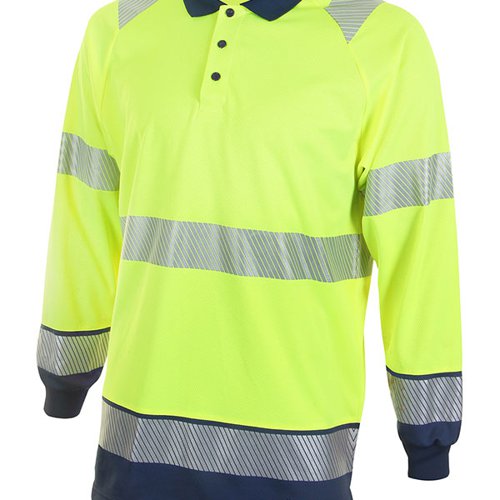 Beeswift High Visibility Two Tone Long Sleeve Polo Shirt Saturn Yellow/Navy Blue L