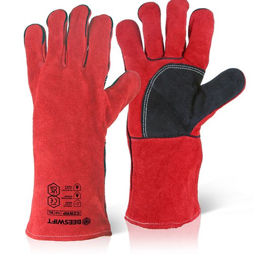 Beeswift Welders Gauntlet with Reinforced Palm 14 Inch (Pack of 10) Red