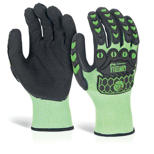 Beeswift Glovezilla Nitrile Palm Coated High Visibility Gloves 1 Pair Green L
