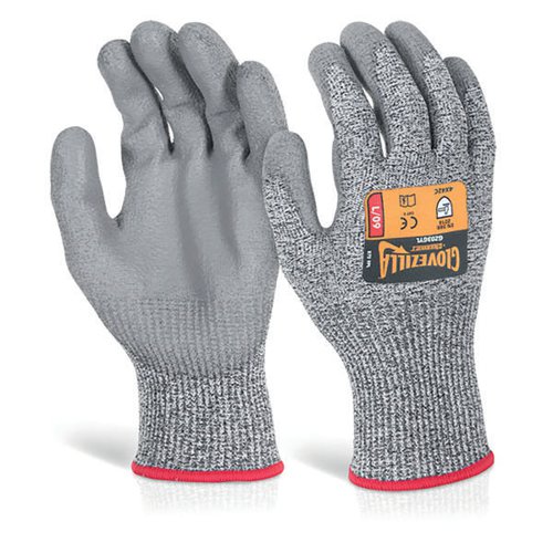 Beeswift Glovezilla PU Palm Coated Gloves 1 Pair Grey M