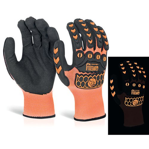 Beeswift Glovezilla Glow In The Dark GID Foam Nitrile Gloves 1 Pair Orange M