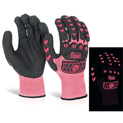 Beeswift Glovezilla Glow In The Dark GID Foam Nitrile Gloves 1 Pair Pink XL