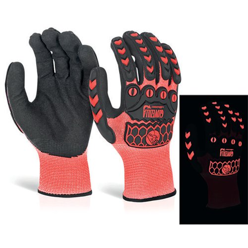 Beeswift Glovezilla Glow In The Dark GID Foam Nitrile Gloves 1 Pair Red M