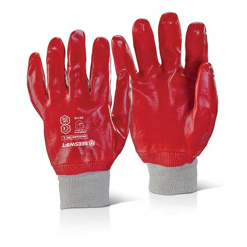 Beeswift PVC Fully Coated Knitted Wrist Gloves (Pack of 10) Red 08