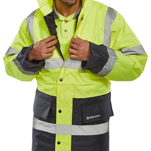 BSW37721 Beeswift Fleece Lined High Visibility Traffic Jacket Saturn Yellow/Navy Blue 4XL