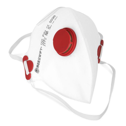 Beeswift Vertical Fold Flat P2 Mask with Valve (Pack of 20) White