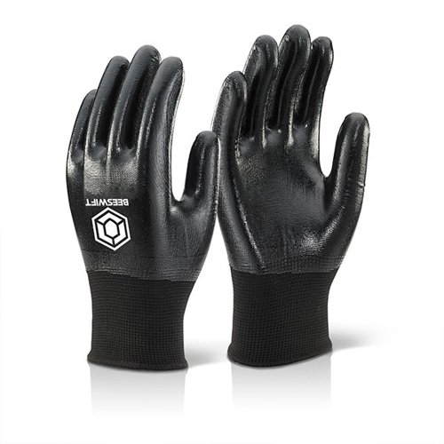 BSW43814 | Beeswift Nitrile Fully Coated Polyester Gloves have heavy duty nitrile fully dipped fingers and palm, they are lightweight for maximum dexterity. The extended dipping process produces a uniformly thick coverage of nitrile; ideal for the most demanding of applications. The gloves are liquid proof and provides the wearer with a combination of durability and comfort.