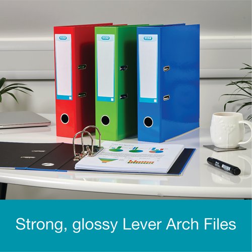 This bright, stylish Oxford Laminated file features a standard lever arch mechanism with a 70mm capacity. The file is made from high quality laminated paper over durable board for a high gloss, metallic look. Perfect for implementing a colour coordinated system for professional office, or home filing, this A4 file has a large spine label and thumb hole for easy retrieval from a shelf. This pack contains 1 light blue file.