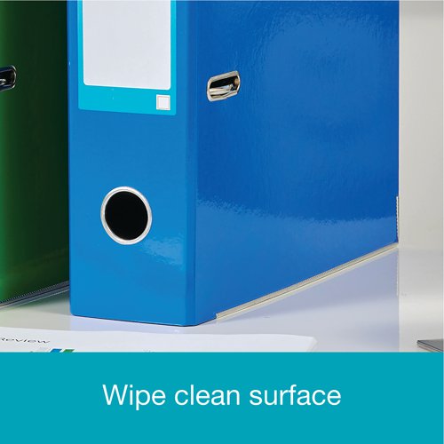 This bright, stylish Oxford Laminated file features a standard lever arch mechanism with a 70mm capacity. The file is made from high quality laminated paper over durable board for a high gloss, metallic look. Perfect for implementing a colour coordinated system for professional office, or home filing, this A4 file has a large spine label and thumb hole for easy retrieval from a shelf. This pack contains 1 light blue file.