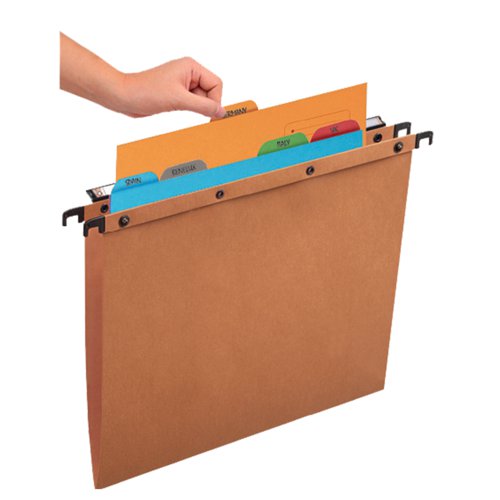 BX03265 | These handy Oxford tabbed folders are made from 240gsm manilla, reinforced with cotton fibres for maximum resistance. Suitable for filing reports or storing loose documents in suspension files, the folders have a 500 sheet capacity, ideal for sorting documents using the five coloured tabs. Supplied in a pack of 5 A4 tabbed folders.