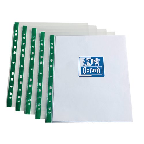 Oxford Punch Pocket Green Spine A4 Clear (Pack of 100) 400002137