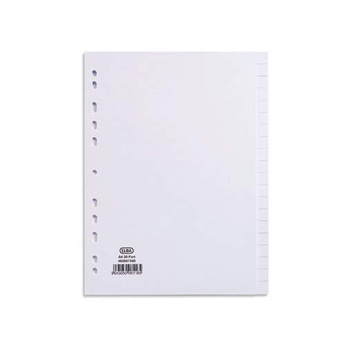 Elba 20-Part Divider 160gsm Multipunched A4 White 400007500
