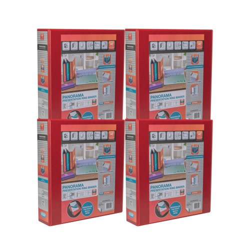 Elba Panorama 50mm 4 D-Ring Presentation Binder A4 Red (4 Pack) 400008432 - BX06551