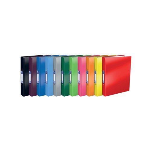 This bright, stylish Oxford ring binder features high quality laminated paper over durable board for a high gloss finish. Perfect for implementing a colour coordinated system for professional office or home filing, this A4+ binder has a 2 O-ring mechanism with a 25mm (250 sheet) capacity. This pack contains 1 black ring binder.
