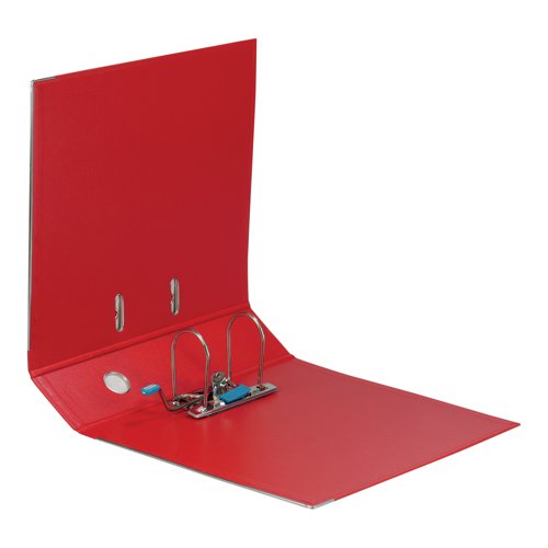 This Elba premium quality plastic A4 file contains a standard lever arch mechanism with a 70mm capacity. The file features a clear slip pocket on the inside front cover for loose sheets and a front cover lock to keep the file securely closed. The file also features durable metal shoes and a thumb hole for easy retrieval from a shelf. This pack contains 1 red A4 lever arch file.