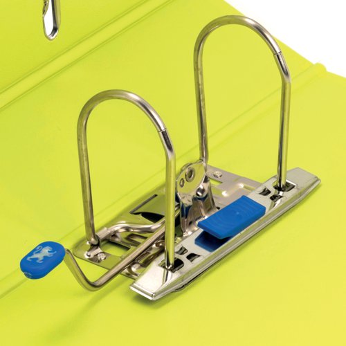 This Oxford MyColour file features a standard lever arch mechanism with an 80mm capacity for filing A4 documents. Made from high quality polypropylene, the file has a reinforced bottom edge for increased durability and features a transparent spine label pocket and thumb hole for easy retrieval from a shelf. This white lever arch file has a lime stripe along the bottom edge for colour coordinated filing.