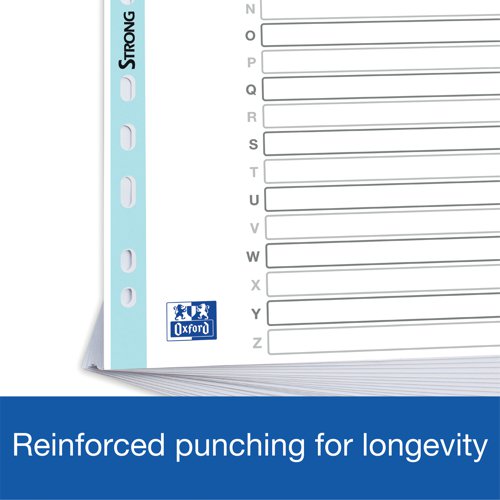 These white Oxford A-Z dividers are made from 170gsm manilla with multi-coloured plastic coated tabs printed on the front and back for easy identification and long lasting use. Supplied in a pack of one, these A4 A-Z set of dividers feature reinforced spines which are multipunched for filing in different types of ring binders or lever arch files.