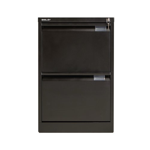 For the security of your paperwork and your peace of mind, this Bisley Black 2 Drawer Filing Cabinet has an anti-tilting device fitted as standard, and a superior locking facility located on the top of the frame. Each drawer has full extension to allow you access to the entire contents quickly and easily, and gives you 20 percent more capacity than standard extension. When closed, this cabinet is flush fronted for simple, convenient placing around your home or office.