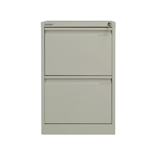 BY00497 | For the security of your paperwork and your peace of mind, this Bisley Grey 2 Drawer Filing Cabinet has an anti-tilting device fitted as standard, and a superior locking facility located on the top of the frame. Each drawer has full extension to allow you access to the entire contents quickly and easily, and gives you 20 percent more capacity that standard extension. When closed, this cabinet is flush fronted for simple, convenient placing around your home or office.