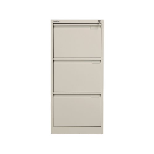BY00526 | For the security of your paperwork and your peace of mind, this Bisley Grey 3 Drawer Filing Cabinet has an anti-tilting device fitted as standard, and a superior locking facility located on the top of the frame. Each drawer has full extension to allow you access to the entire contents quickly and easily, and gives you 20 percent more capacity that standard extension. When closed, this cabinet is flush fronted for simple, convenient placing around your home or office.