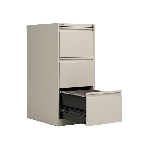 For the security of your paperwork and your peace of mind, this Bisley Grey 3 Drawer Filing Cabinet has an anti-tilting device fitted as standard, and a superior locking facility located on the top of the frame. Each drawer has full extension to allow you access to the entire contents quickly and easily, and gives you 20 percent more capacity that standard extension. When closed, this cabinet is flush fronted for simple, convenient placing around your home or office.