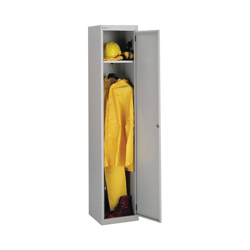 BY09215 | Bisley Lockers are a functional, yet stylish solution to personal storage in work or public spaces. This 1 Door locker comes with a shelf and rail for hanging garments. The compartment has ventilation for air circulation and a cam lock to help keep contents safe and secure. A label holder on the Door makes it quick and simple to organise these lockers or to assign them to specific people. This locker measures 305x457x1802mm and comes in Goose Grey.