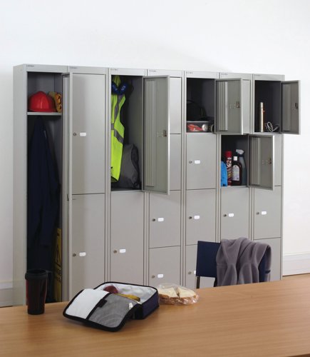 Bisley Lockers are a functional, yet stylish solution to personal storage in work or public spaces. This 2 Door locker comes with a hook for added convenience. The compartments have ventilation for air circulation and cam locks to help keep contents safe and secure. A label holder on each Door makes it quick and simple to organise these lockers or to assign them to specific people. This locker measures 305x457x1802mm and comes in Goose Grey. Contents not included.