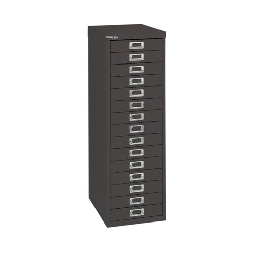 The Bisley 15 Multidrawer Cabinet is a robust and reliable choice for office storage. The smooth running multidrawers are 51mm deep and ideal for A4 filing, or storage of stationery and small items. Measuring 279x380x860mm, this cabinet comes in Black.