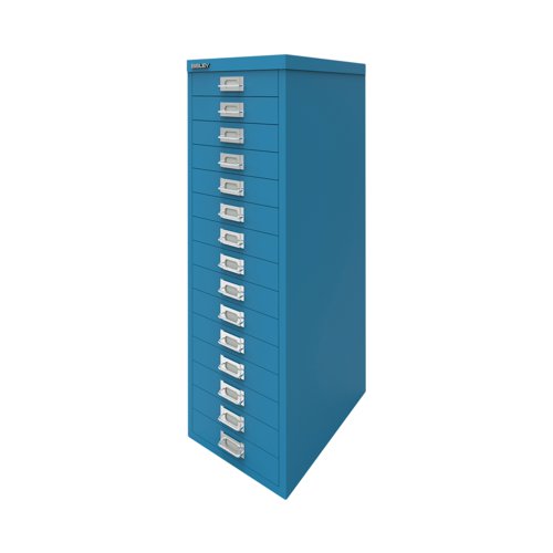 The Bisley 15 Multidrawer Cabinet is a robust and reliable choice for office storage. The smooth running multidrawers are 51mm deep and ideal for A4 filing, or storage of stationery and small items. Measuring 279x380x860mm, this cabinet comes in Azure Blue.