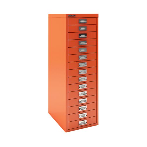 The Bisley 15 Multidrawer Cabinet is a robust and reliable choice for office storage. The smooth running multidrawers are 51mm deep and ideal for A4 filing, or storage of stationery and small items. Measuring 279x380x860mm, this cabinet comes in Mandarin.