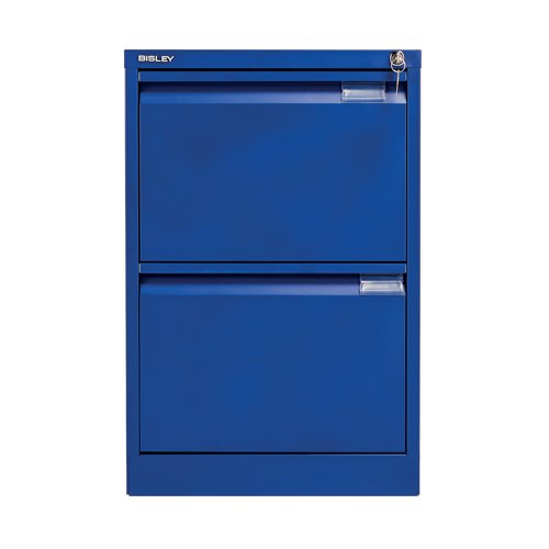 Bisley filing cabinets are built to last and feature a fully-welded construction and double skin drawer fronts. This steel filing cabinet has two drawers and is lockable. Featuring recess handles, drawer label holders, central locking and an anti-tilt safety device. The cabinets have a 10 year guarantee.