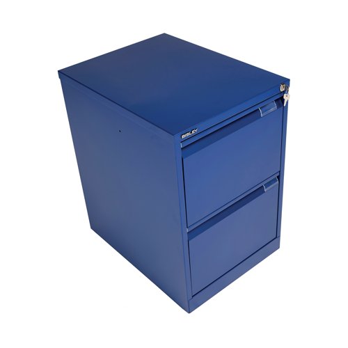 BY90696 | Bisley filing cabinets are built to last and feature a fully-welded construction and double skin drawer fronts. This steel filing cabinet has two drawers and is lockable. Featuring recess handles, drawer label holders, central locking and an anti-tilt safety device. The cabinets have a 10 year guarantee.
