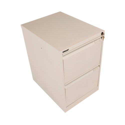 Bisley filing cabinets are built to last and feature a fully-welded construction and double skin drawer fronts. This steel filing cabinet has two drawers and is lockable. Featuring recess handles, drawer label holders, central locking and an anti-tilt safety device. The cabinets have a 10 year guarantee.