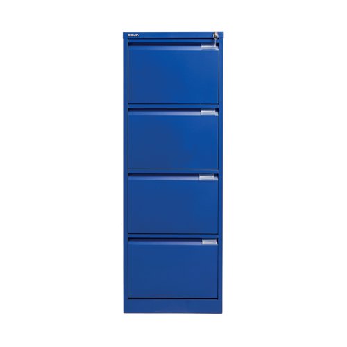 BY90707 | Bisley filing cabinets are built to last and feature a fully-welded construction and double skin drawer fronts. This filing cabinet has four drawers and is lockable. Featuring recess handles, drawer label holders, central locking and an anti-tilt safety device. The cabinets have a 10 year guarantee.