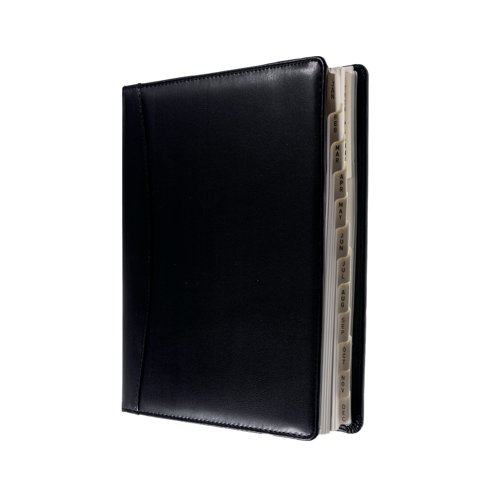CD1100V24 | Ideal for professional use, this day per page diary from Collins comes in luxury padded faux leather cover and includes a pen holder and a zip-lock section for receipts and invoices. The diary is wirebound and refillable, so year on year you only need to replace the pages. Each day has its own page with hourly appointments from 8am to 8pm. The executive organiser also includes monthly Mylar tabbing, a removable A-Z personal directory and a notebook, along with current and forward year planners and 2 ribbon markers.