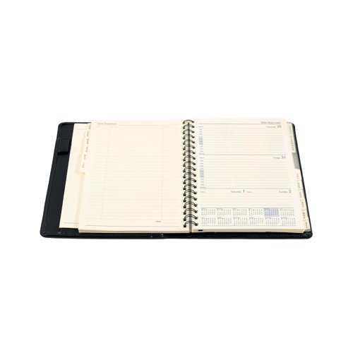 Ideal for professional use, this week to view compact diary from Collins comes in luxury padded faux leather covers and includes a pen holder and a zip-lock section for receipts and invoices. The diary is wirebound and refillable, so year on year you only need to replace the diary pages. The diary has a week to view layout with hourly appointments from 8am to 5pm. The compact organiser also includes monthly Mylar tabbing, removable A-Z personal directory and a notebook, along with current and forward year planners and 2 ribbon markers.