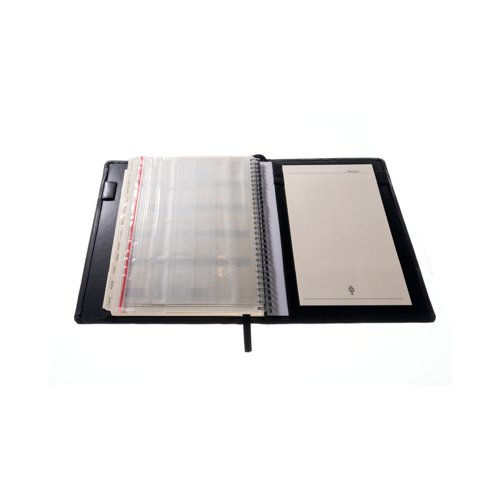 CD1190V24 | Ideal for professional use, this week to view diary from Collins comes in luxury padded faux leather covers and includes a pen holder and a zip-lock section for receipts and invoices. The diary is wirebound and refillable, so year on year you only need to replace the diary pages. The week to view layout includes half hourly appointments from 8am to 8pm. The manager organiser also includes monthly Mylar tabbing, a removable A-Z personal directory and a notebook, along with current and forward year planners and 2 ribbon markers.