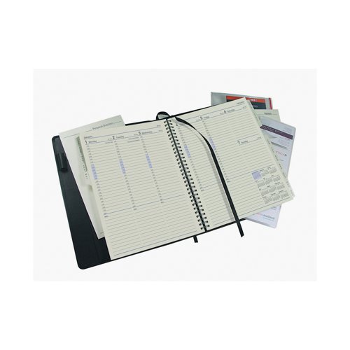Ideal for professional use, this week to view diary from Collins comes in luxury padded faux leather covers and includes a pen holder and a zip-lock section for receipts and invoices. The diary is wirebound and refillable, so year on year you only need to replace the diary pages. The week to view layout includes half hourly appointments from 8am to 8pm. The manager organiser also includes monthly Mylar tabbing, a removable A-Z personal directory and a notebook, along with current and forward year planners and 2 ribbon markers.
