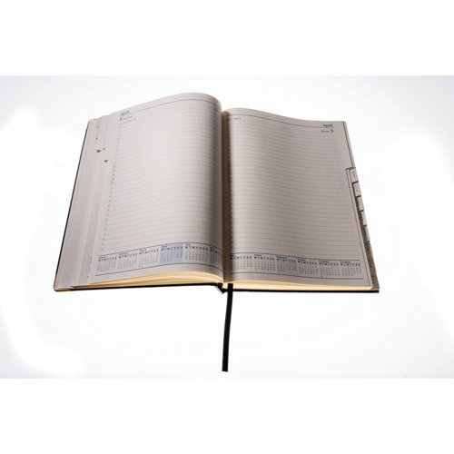 This professional diary features padded Valencia cover, with pages printed on luxury cream paper. The day per page format also includes half hourly appointments from 7am to 9pm and a 12 month calendar view at the bottom. The diary also includes UK holidays and festivals, colour world maps, and current and forward year planners. The convenient ribbon marker helps you easily find your desired date.