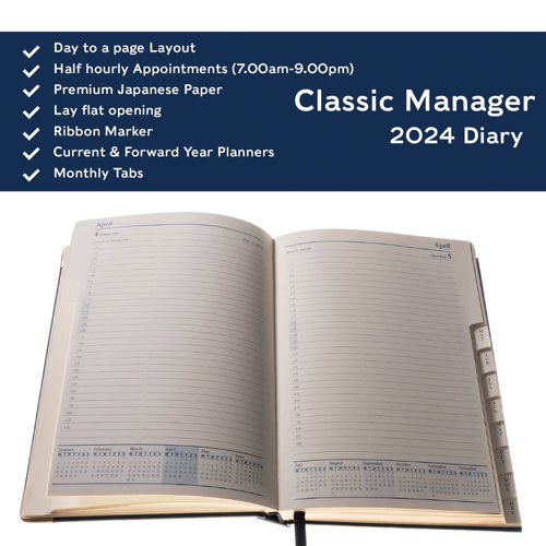 Collins Manager Diary Day Per Page Appointment Black 2024 1200V Desk Diaries CD1200V24