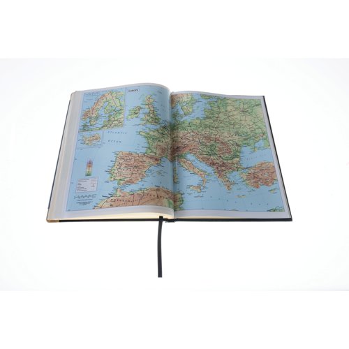 This professional diary features padded cover, with pages printed on luxury subtle cream paper finished with metallic edging, and monthly tabs. The week to view format also includes half hourly appointments from 8am to 9pm and a 12 month calendar view at the bottom, right-hand corner. The diary also includes UK holidays and festivals, colour world maps, UK rail network and London underground map, and current and forward year planners. The convenient ribbon marker helps you easily find your desired date.