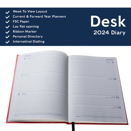 Collins A5 Desk Diary Week To View Red 2024 35-15.24