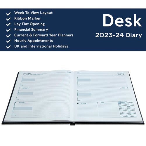 Collins Academic Diary Day Per Page A4 Black 2023-2024 44M-99.24 CD44MBK23