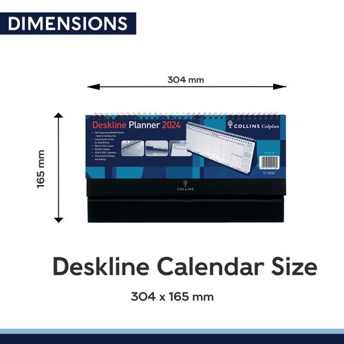 CDCDL124 | Ideal for easy date and appointment referencing while at your desk, this deskline week to view calendar is self supporting and features each week in a column format for you to easily note down any appointments, reminders and meetings. The calendar is wirebound at the top, making it easy for you to flip through weeks, as well as Mylar tabbed at the bottom for quick referencing. It also includes UK and international holidays, and international dialling codes.